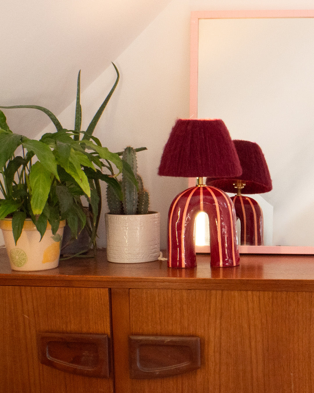 'You' Table Lamp - Maroon Stripes