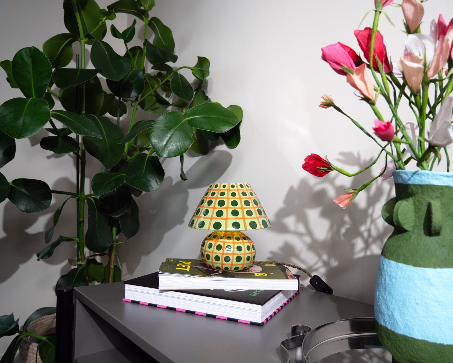 'Grid' Table Lamp - Green & Orange