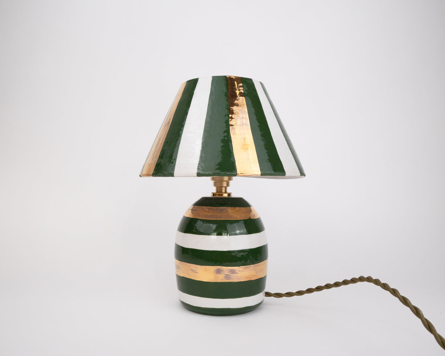 'Stripes' Table Lamp - White, Gold & Green