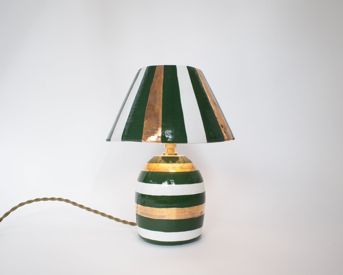 'Stripes' Table Lamp - White, Gold & Green