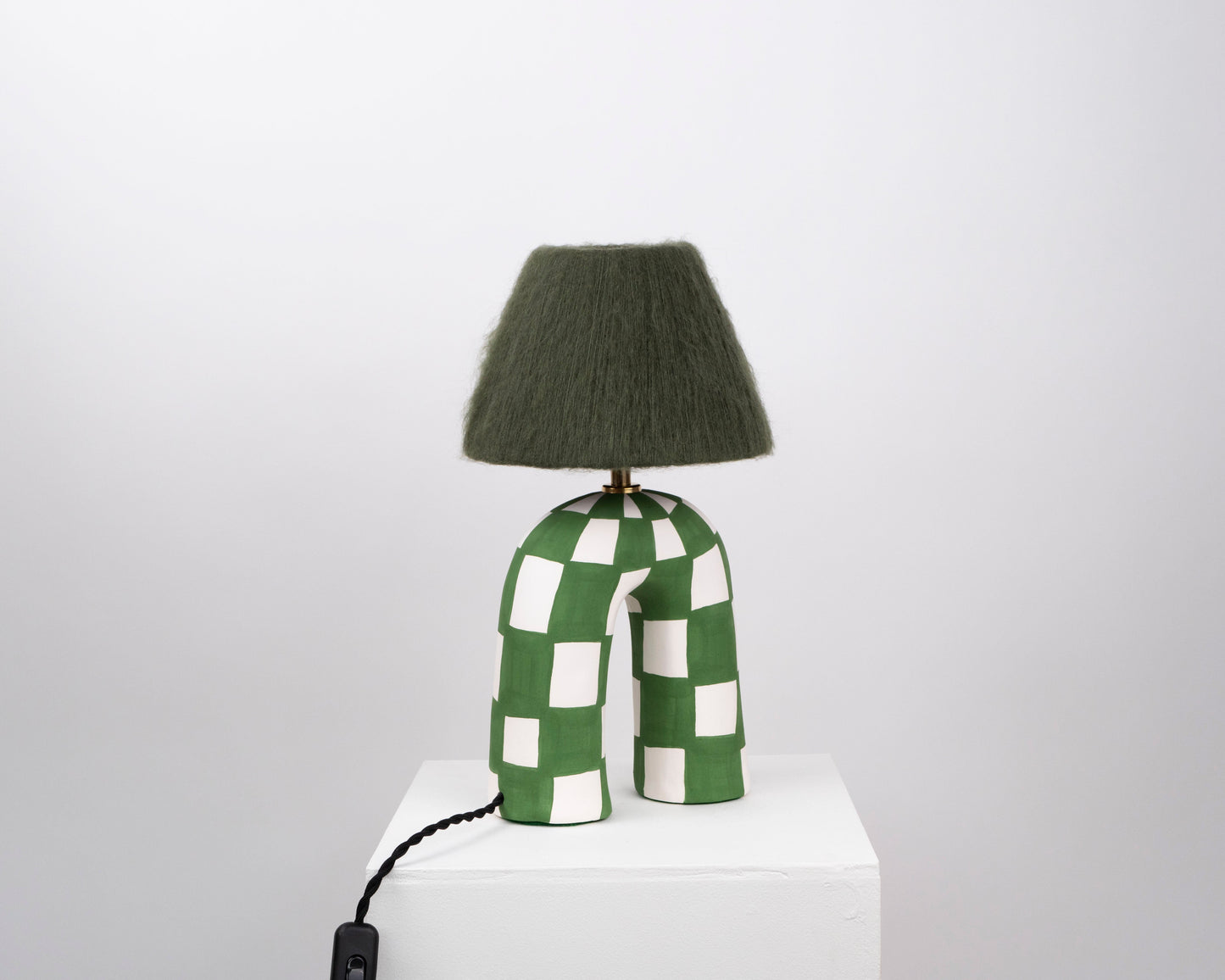 'You' Table Lamp - Forest Green Checkerboard