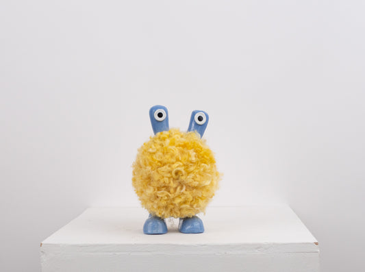 Nico Monster Sculpture- Blue with Yellow Fluff