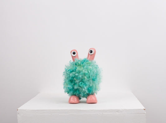 Nico Monster Sculpture-Pink with Green Fluff
