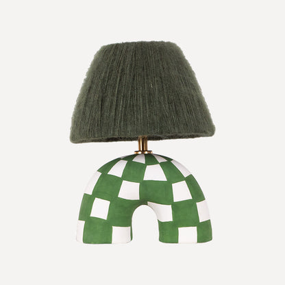 'Me' Table Lamp - Forest Green Checkerboard