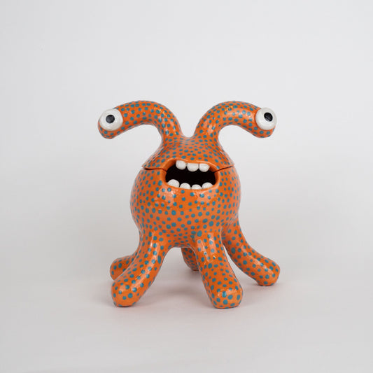 Riley Monster Pot - Orange and Turquoise Spots