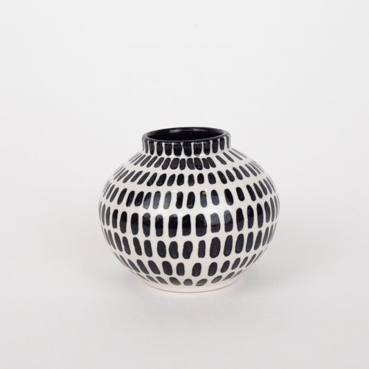 Round Bud Vase - White and Black Dash