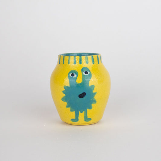 Tall Bud Vase - Yellow and Turquoise Monster