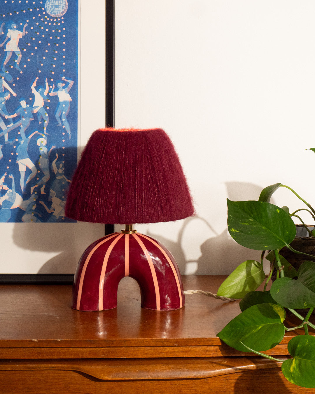 'Me' Table Lamp - Maroon Stripes