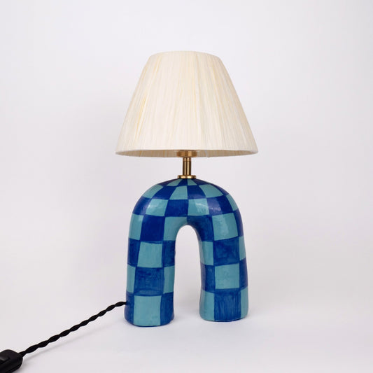 'You' Table Lamp - Blue Checkerboard