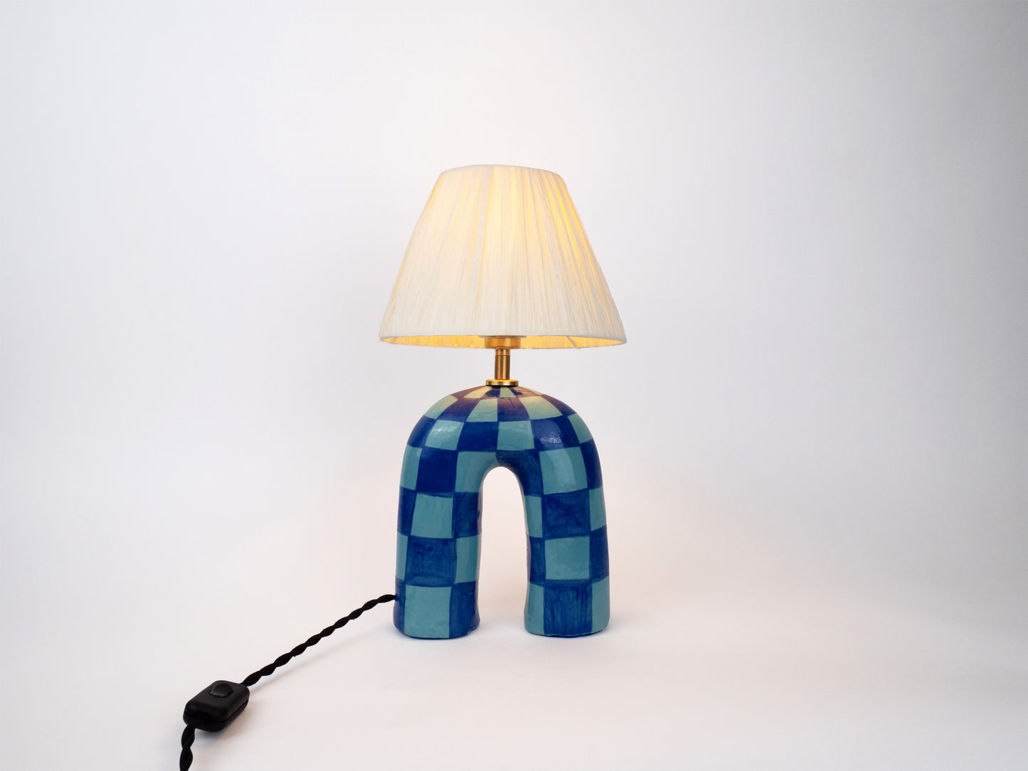 'You' Table Lamp - Blue Checkerboard