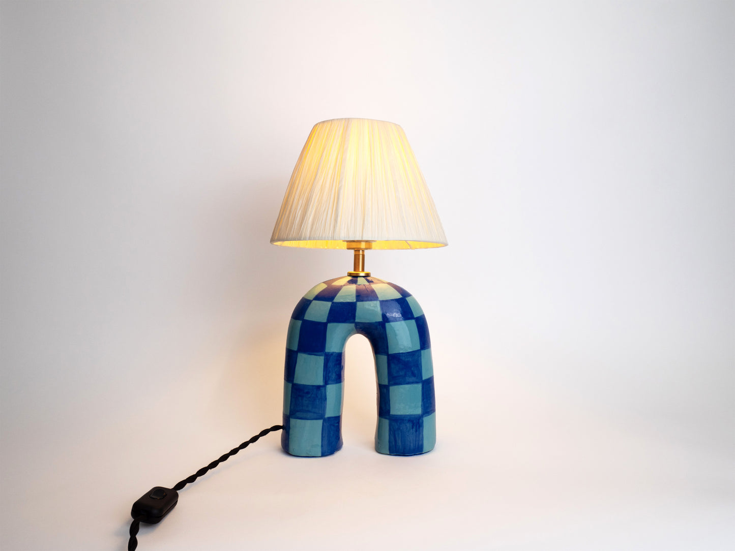 'You' Table Lamp - Blue Checkerboard