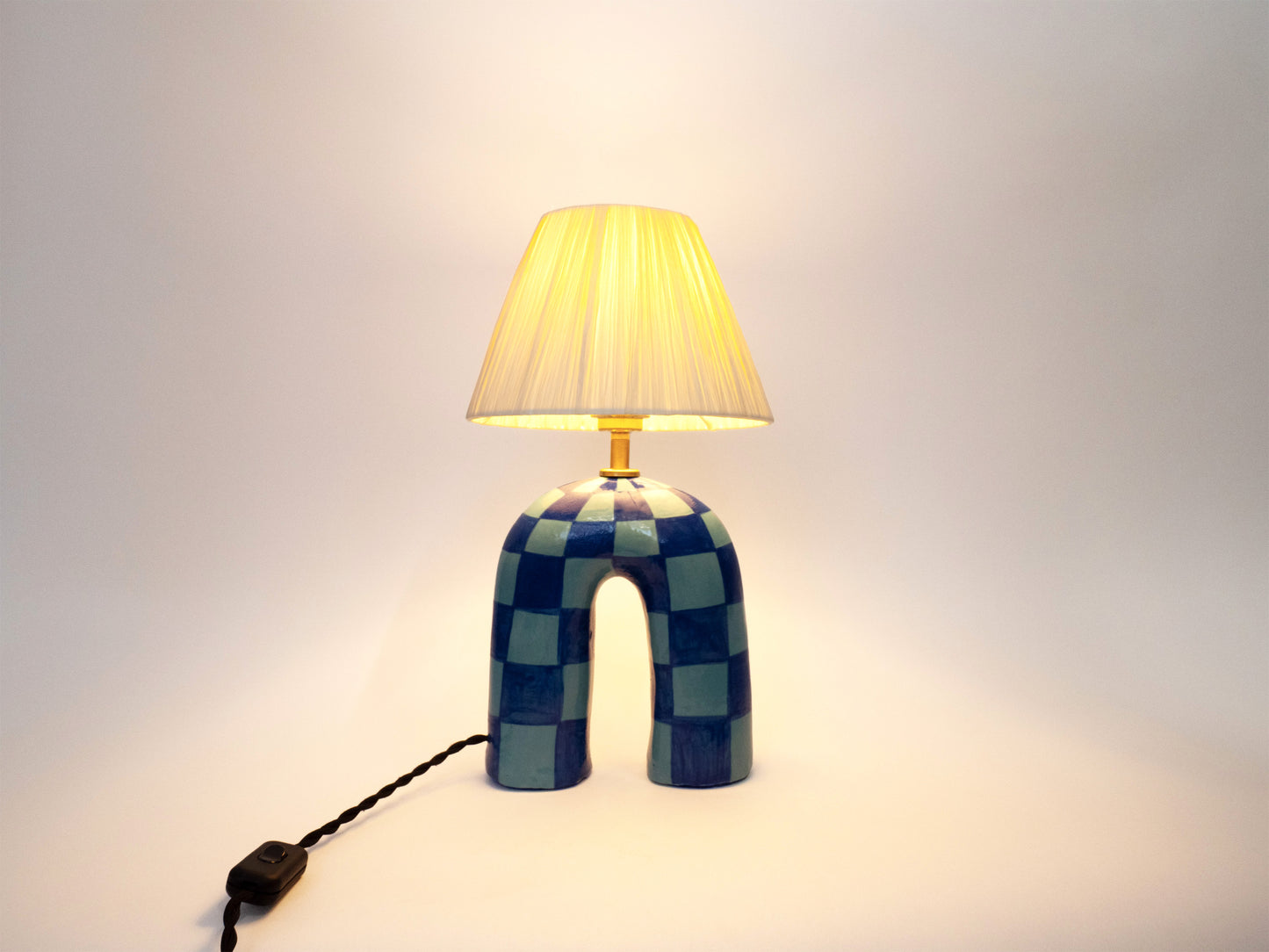 'You' Table Lamp - Blue Checkerboard