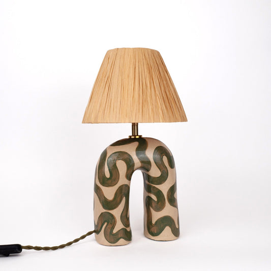 'You' Table Lamp - Cream and Green Swirl