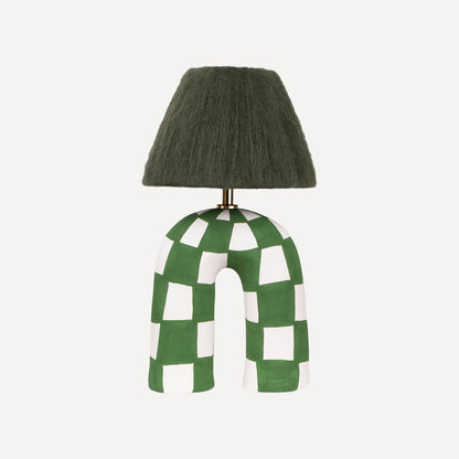 'You' Table Lamp - Forest Green Checkerboard