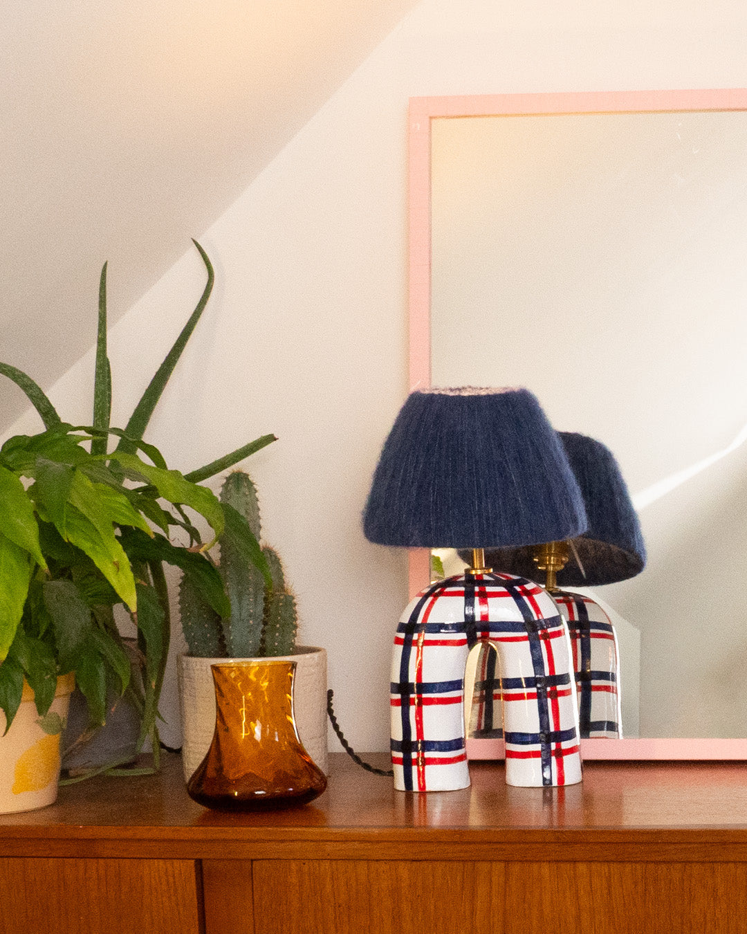 'You' Table Lamp - Blue Gingham