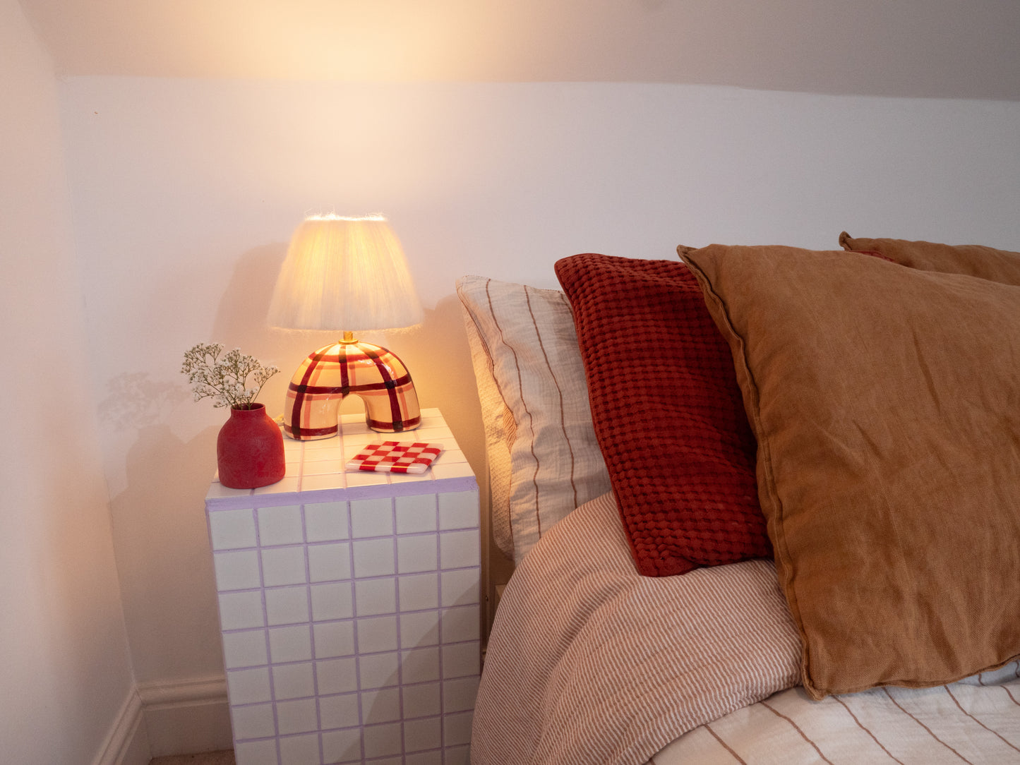 'Me' Table Lamp - Maroon Gingham