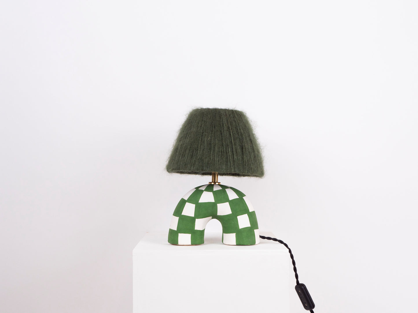 'Me' Table Lamp - Forest Green Check
