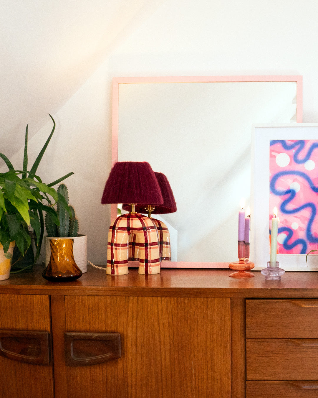 'You' Table Lamp - Maroon Gingham